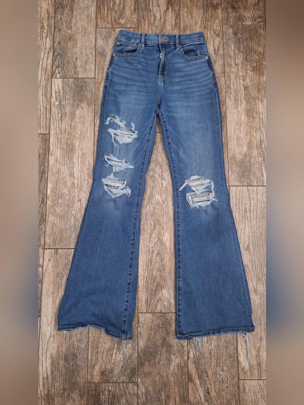 American Eagle Outfitters Distressed Flare Jeans - Blue